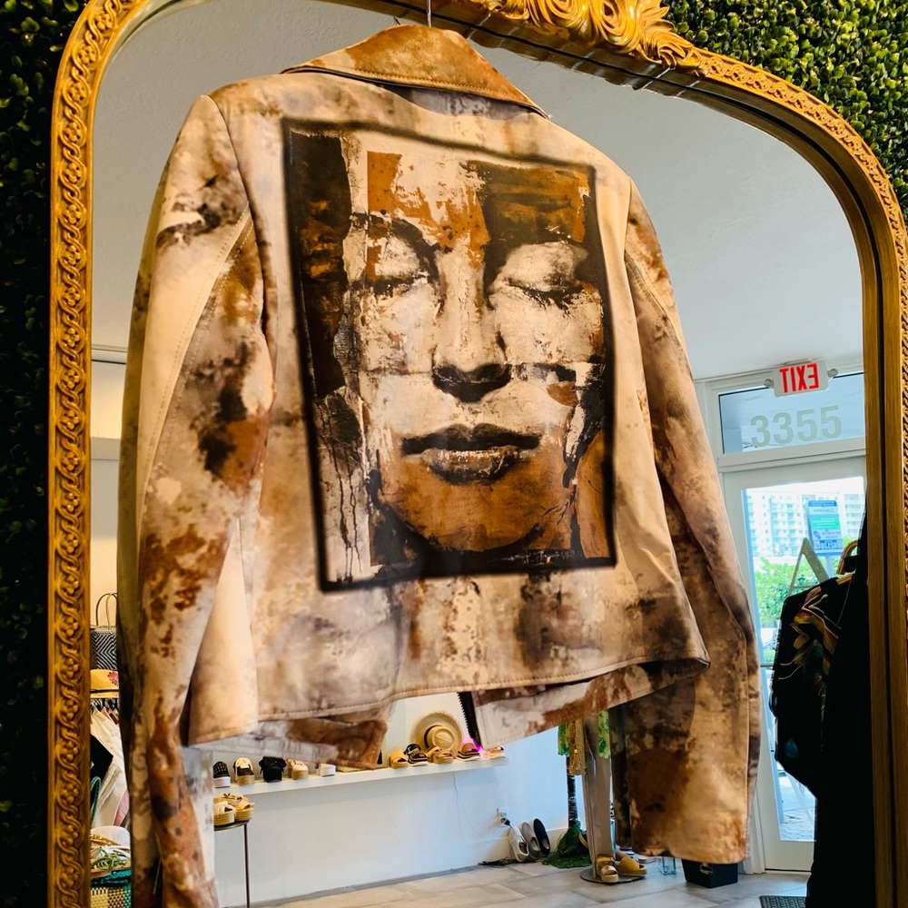 In Transit 2 Leather Beige Brown Artistic Bomber Moto Motorcycle Jacket